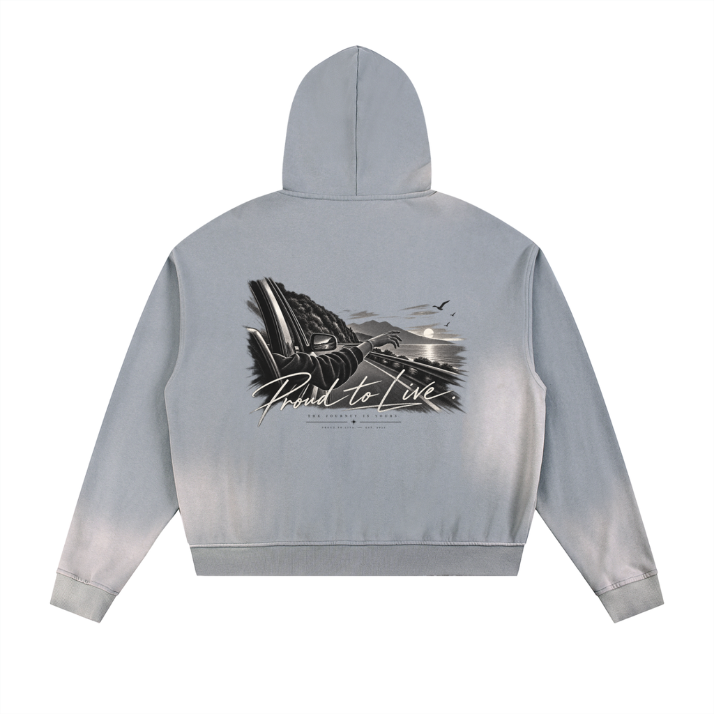 Sun Fade Frayed Raw Edge Fleece Zip Hoodie